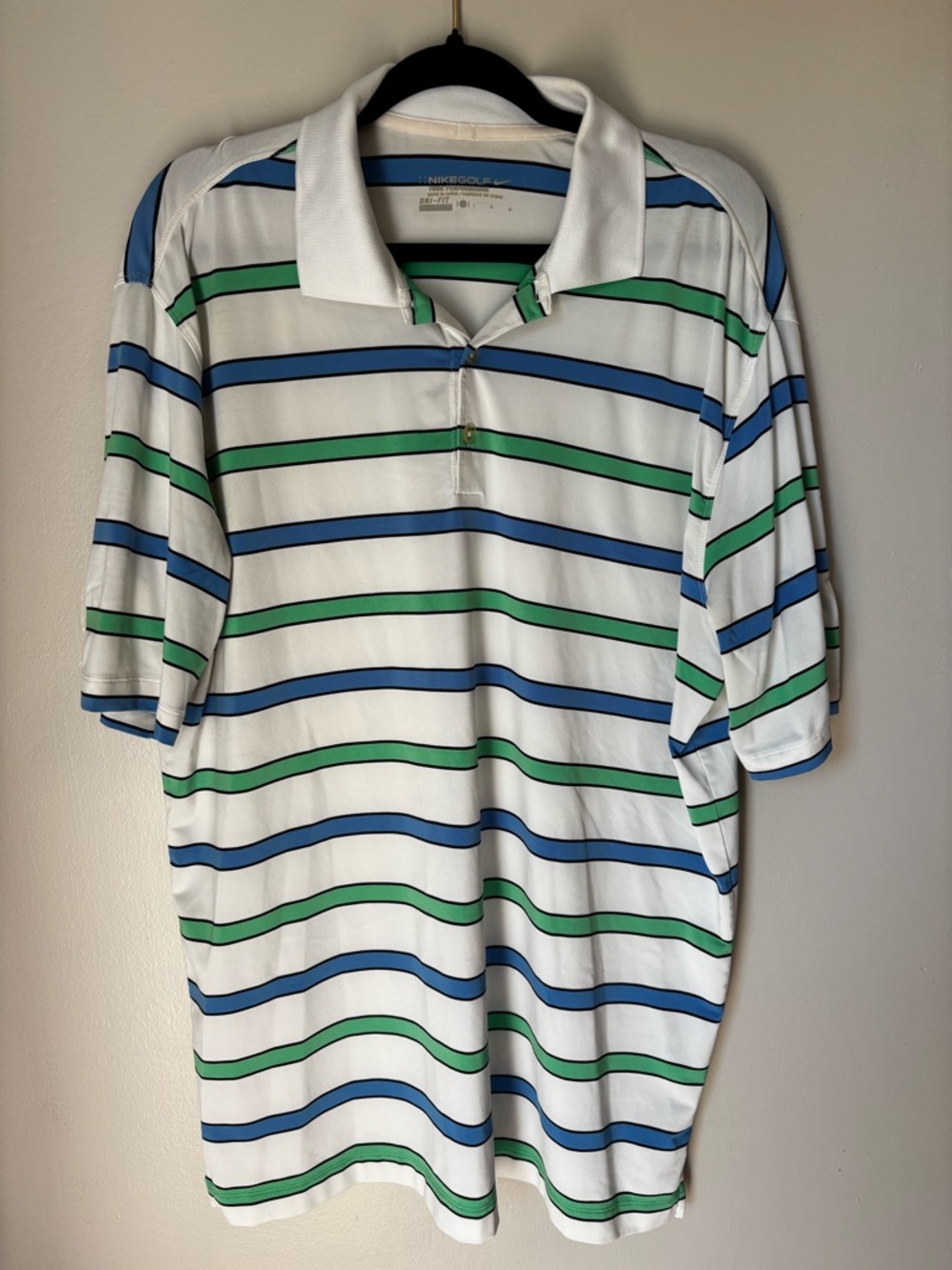 Nike White Polo with Blue & Green Stripes